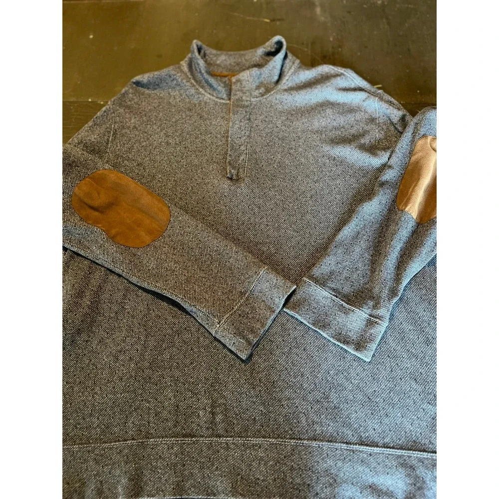 Mens Gray Quarter Zip‎ Pullover Sweater with Elbow Patches
